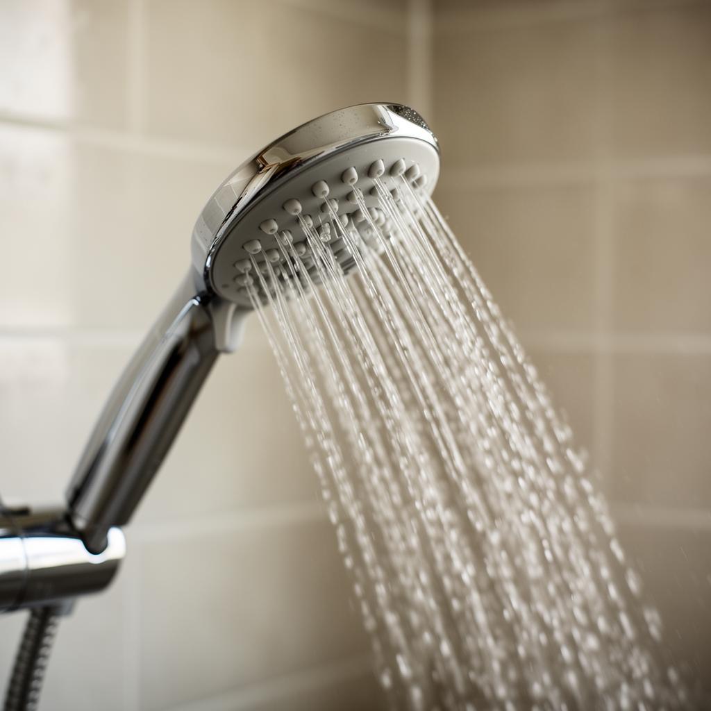 Chrome shower head with fine streams of water